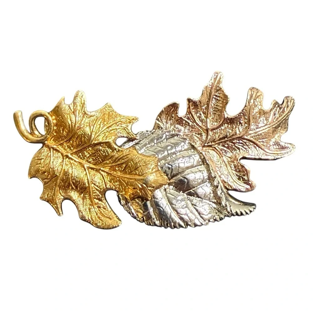 Vintage 1996 Avon Autumn Leaf Brooch Tricolor Maple Oak Birch Fall Pin 2.75